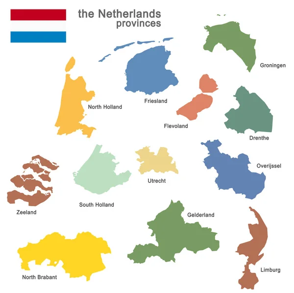 Gekleurde Silhouetten Van Nederland Regio — Stockvector