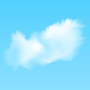 Mavi arkaplanda beyaz gerçekçi bulutların vektör çizimi