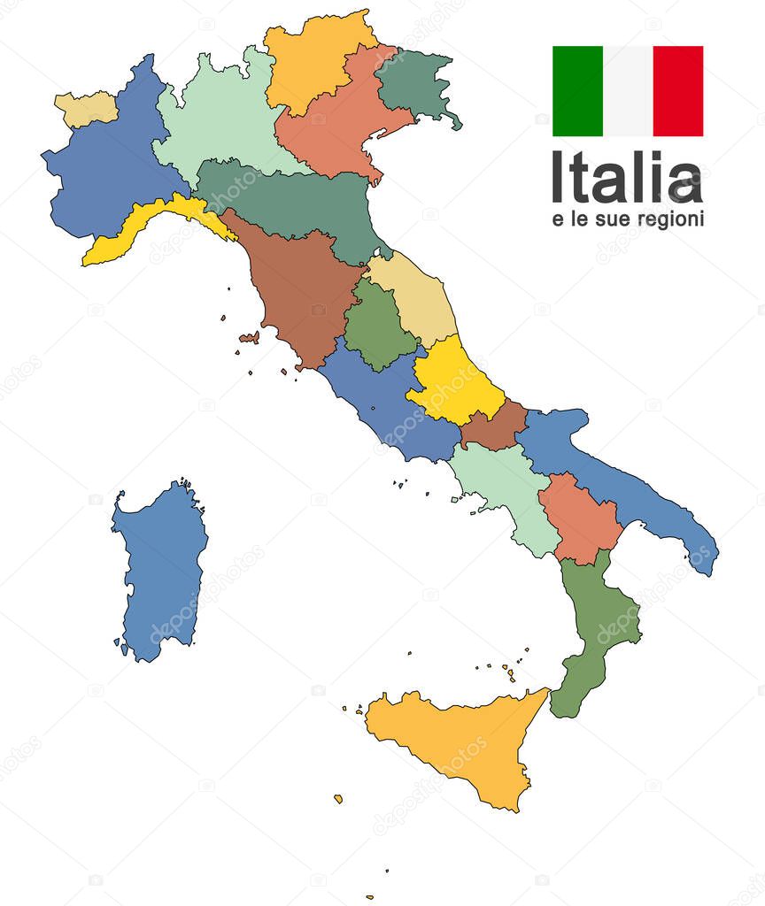 silhouettes of european country Italy and the regions