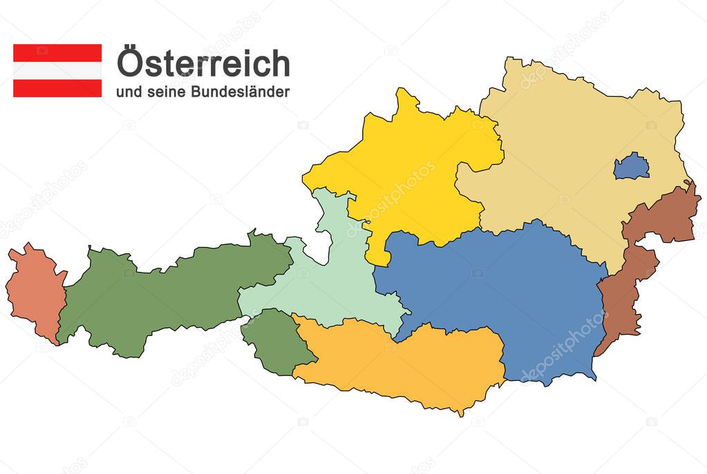 colored silhouettes of Austria and the federal states