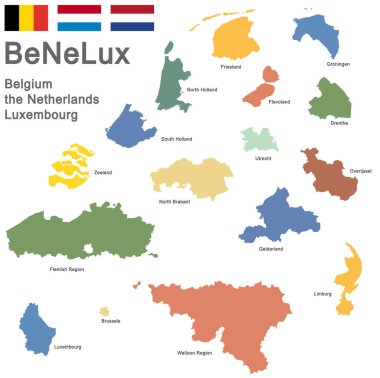 Hollanda, Lüksemburg ve Belçika 'nın renkli siluetleri