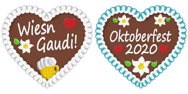 Corazón Jengibre Ilustrado Con Texto Alemán Para Oktoberfest Time 2020 — Vector de stock