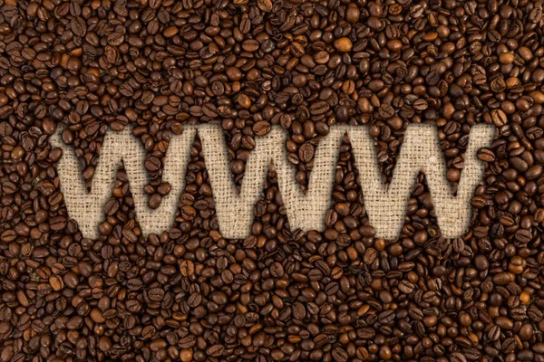Ordem grãos de café online conceito com texto www — Fotografia de Stock