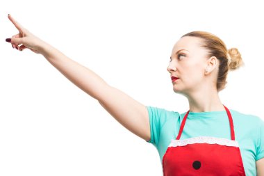 Kadın hizmetçi veya hizmetçi işaret parmağı yukarıya