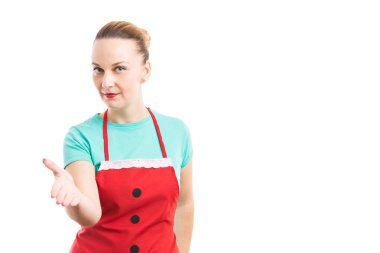 Temizlikçi kadın veya karşılıklı jest için eğilerek kahya