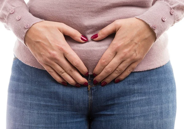 Menstrual período dor gesto ou conceito problema ginecológico — Fotografia de Stock