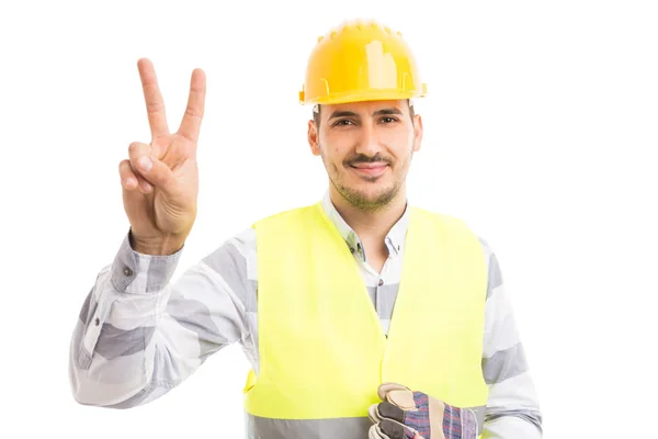 Costruttore o costruttore che mostra gesti di vittoria — Foto Stock