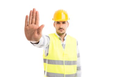 Mühendis veya mimar gösteren palmiye durağı kalış jest SIG olarak