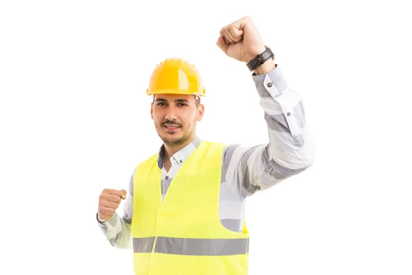 Ingeniero exitoso arquitecto o constructor actuando feliz y alegre — Foto de Stock