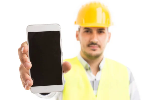 Mimar veya mühendis gösteren boş boş telefon ekran veya görüntüleme