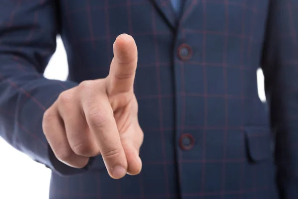 Businessman índice dedo tocando invisible transparente solado — Foto de Stock
