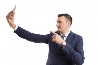 Yakışıklı işadamı veya bir selfi alarak satıcısı