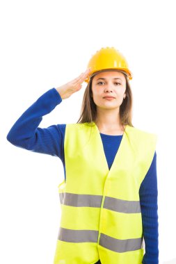 Genç kadın mimar ordu salut yapma