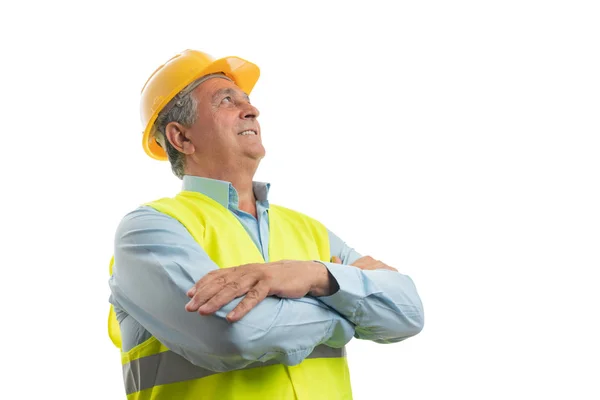 Porträt des Bauunternehmers, der nach oben blickt — Stockfoto