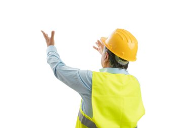 Kopyalama alanı gösteren inşaat işçisi