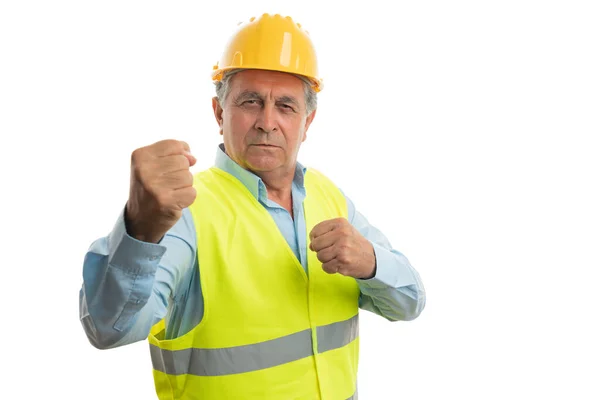 Construtor mostrando punhos — Fotografia de Stock