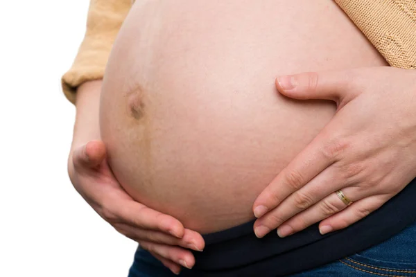 Close Futura Mãe Segurando Barriga Como Bebê Esperando Conceito — Fotografia de Stock