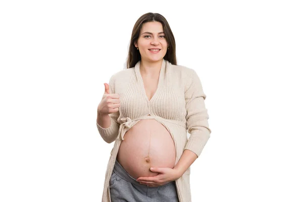 Positive Future Mother Making Thumbs Gesture Isolated White Background Healthy — Stock Photo, Image