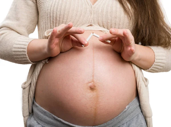 Primo Piano Della Donna Incinta Rottura Sigaretta Come Concetto Non — Foto Stock