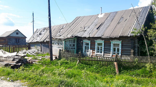 Old wood house in classic Russian village