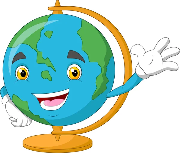 Waving World Globe Character Cartoon — Stock Vector