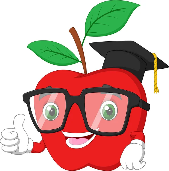 Graduación Manzana Roja Forma Personaje — Vector de stock