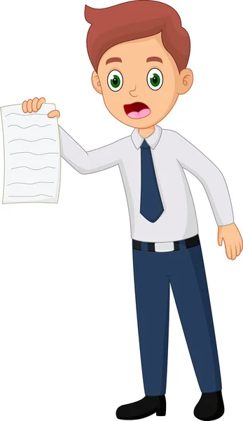 Cartoon Business Man Holding Paper — Stock Vector