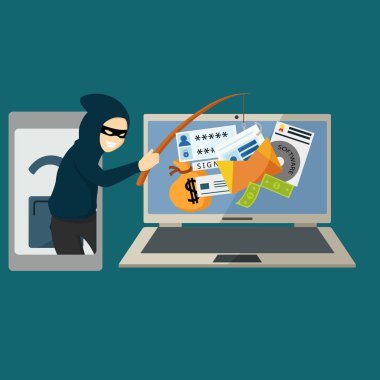 Bilgisayar korsanı masada oturup dizüstü bilgisayardaki verileri hackliyor.