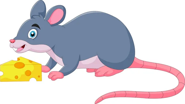 Lustige Cartoon Maus Schnuppert Käse — Stockvektor