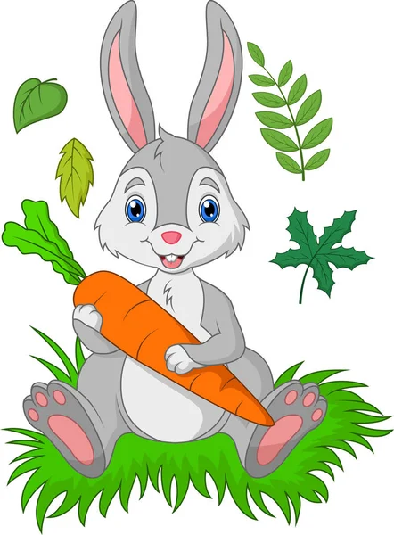 Смешной Мультяшный Кролик Морковкой — стоковый вектор