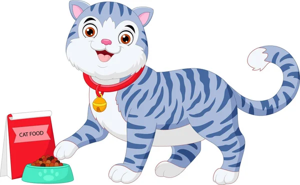 Kreskówkowy Kot Jedzący Miską Jedzenia — Wektor stockowy