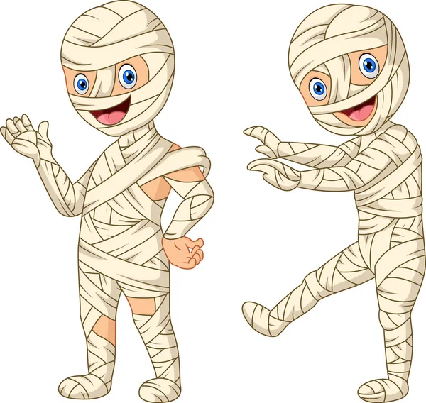 Cartoon Mummy Jongen Halloween — Stockvector