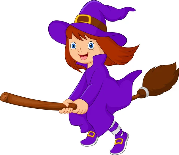 Cartoon Halloween Little Witch Flying — 图库矢量图片