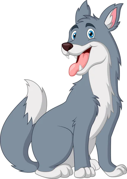 Dibujos Animados Lindo Lobo Sentado — Vector de stock