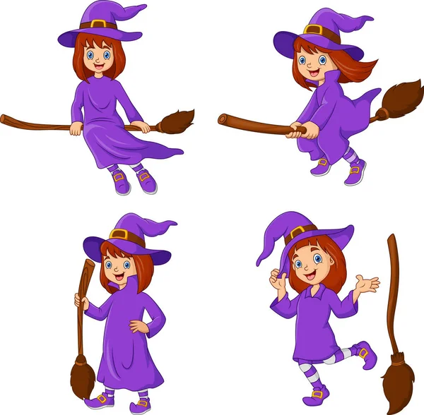 Witch Cartoon Collection Set — Stockový vektor