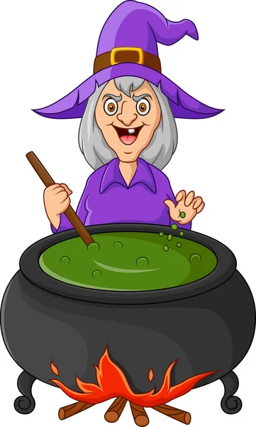 Witch Stirring Potion — 图库矢量图片