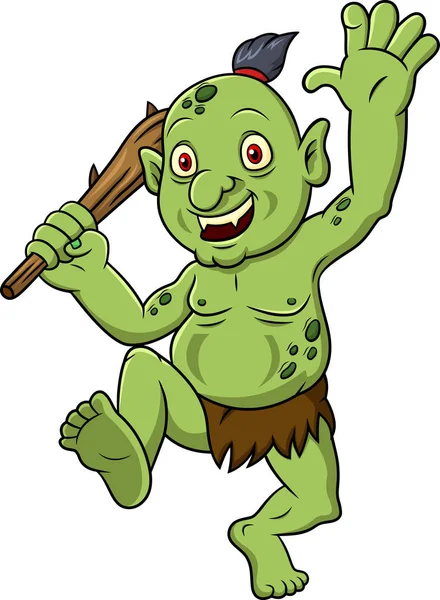 Troll Dibujos Animados Sosteniendo Club — Vector de stock