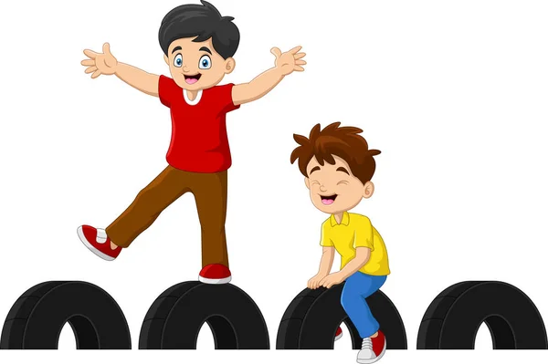 Rajzfilm Gyerekek Érzik Magukat Játszótéren — Stock Vector