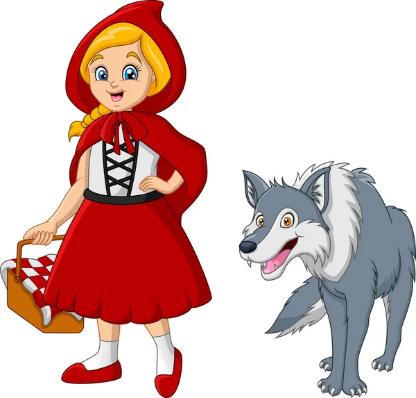 Caperucita Roja Con Lobo — Vector de stock