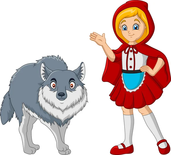 Petite Cagoule Rouge Avec Loup — Image vectorielle