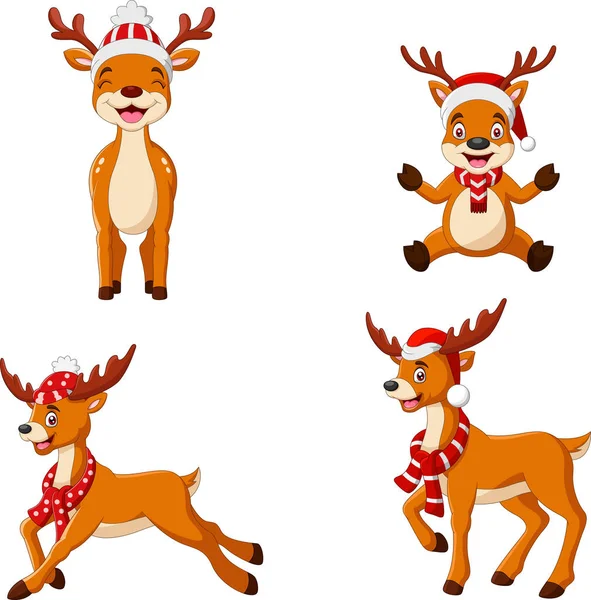 甜蜜的圣诞鹿群集合 — 图库矢量图片