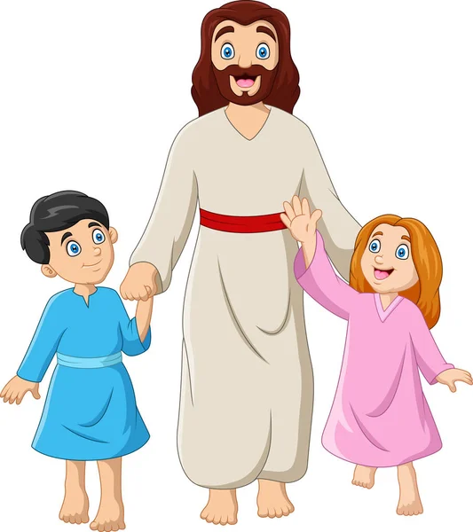 Dibujos Animados Jesucristo Con Los Niños — Vector de stock