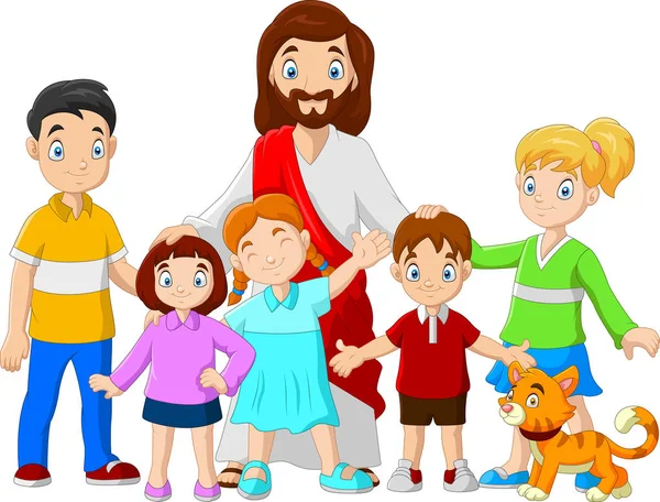 Kreslený Ježíš Kristus Dětmi — Stockový vektor