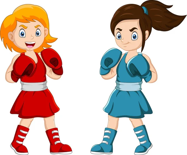 Dibujos Animados Dos Chica Pie Para Lucha — Archivo Imágenes Vectoriales
