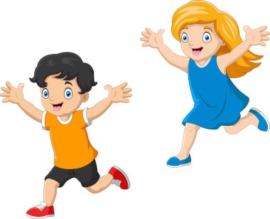 Karikatür mutlu çocuklar birlikte çalışan