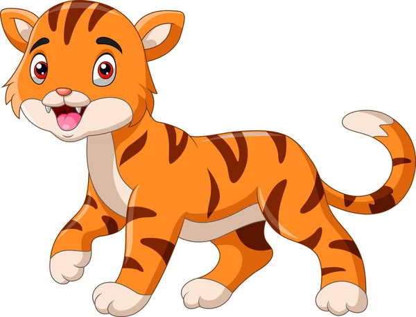 Roztomilý Kreslený Malý Tygr Kráčí Sám — Stockový vektor