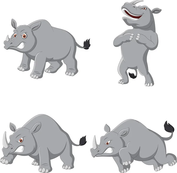 Cartoon Angry Rhino Collection Set — Stock Vector