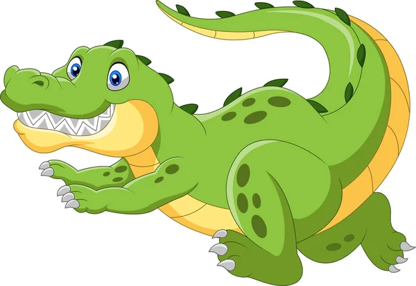 Glückliches Cartoon Krokodil Läuft Schnell — Stockvektor