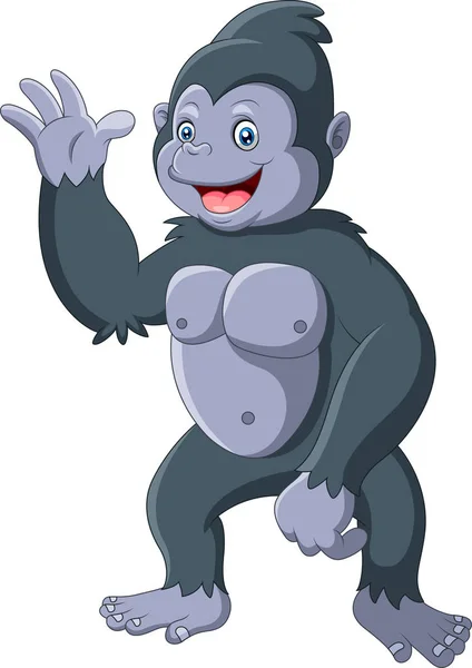 Cartoon Funny Gorilla Waving Hand — 스톡 벡터