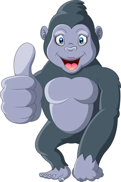 Desenhos Animados Gorila Engraçado Com Polegares Para Cima —  Vetores de Stock